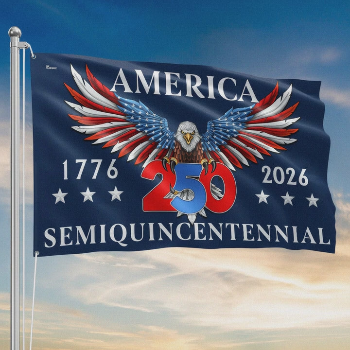 American Flag America 250th Anniversary Semiquincentennial Eagle Grommet Flag - Liberish
