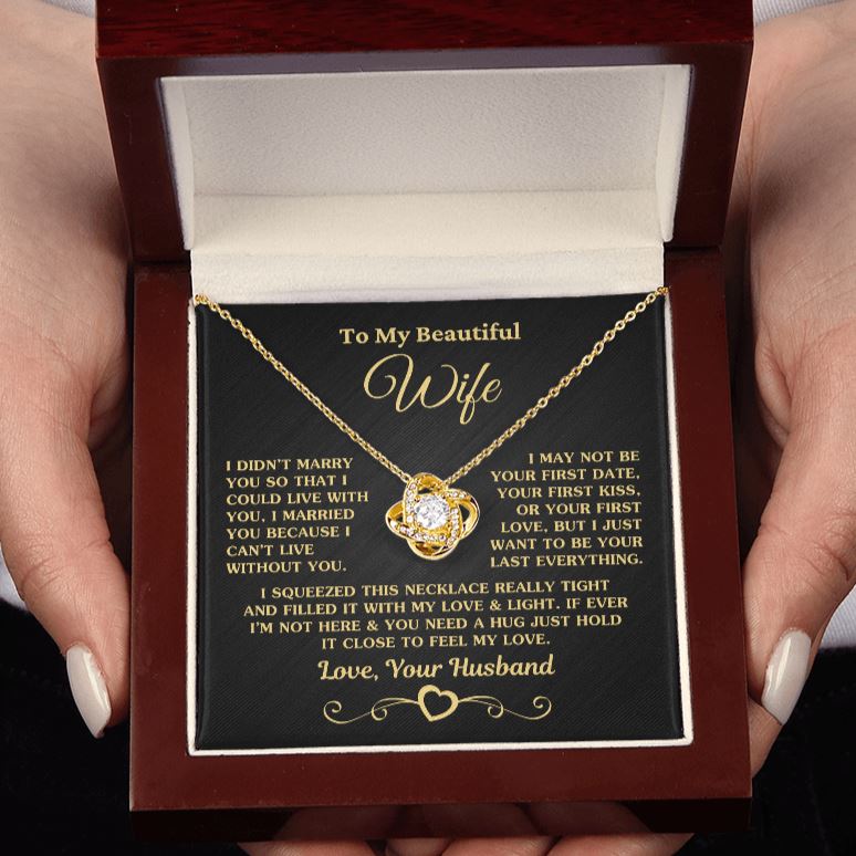 Gift for Wife "I Can't Live Without You" Gold Knot Necklace