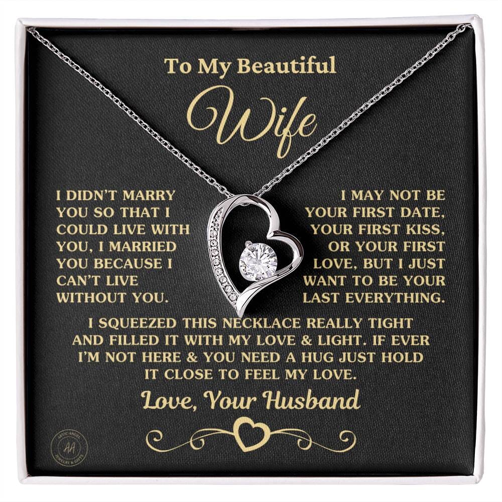 Special Gift for Wife "I Can't Live Without You" Gold Heart Necklace