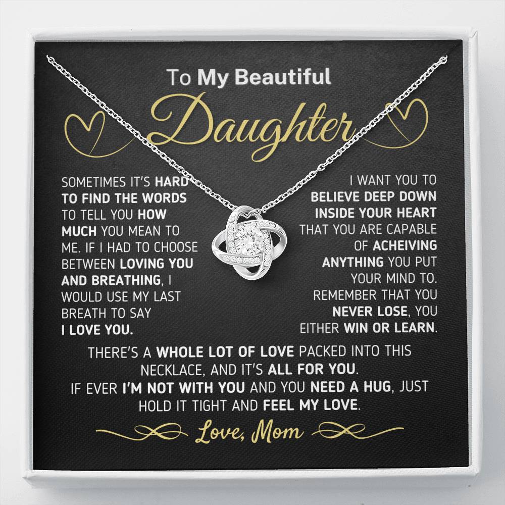 Gift for Daughter from Mom - If You Ever Need A Hug Love Knot Necklace