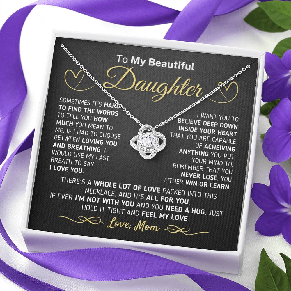 Gift for Daughter from Mom - If You Ever Need A Hug Love Knot Necklace