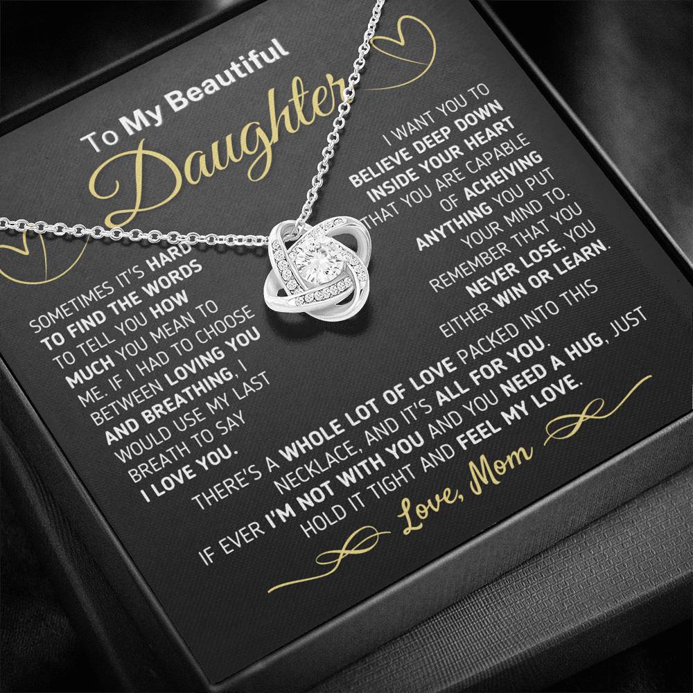 Gift for Daughter from Mom - If You Ever Need A Hug Love Knot Necklace