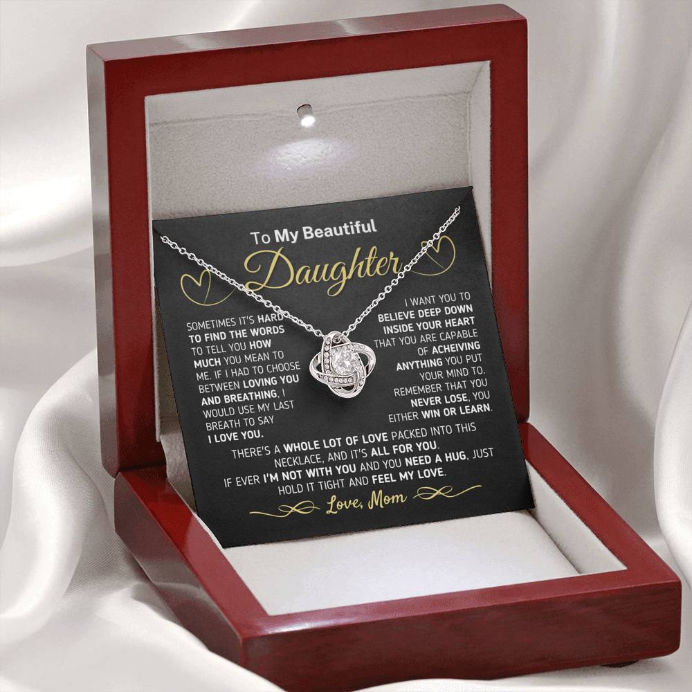 Gift for Daughter from Mom - If You Ever Need A Hug Love Knot Necklace