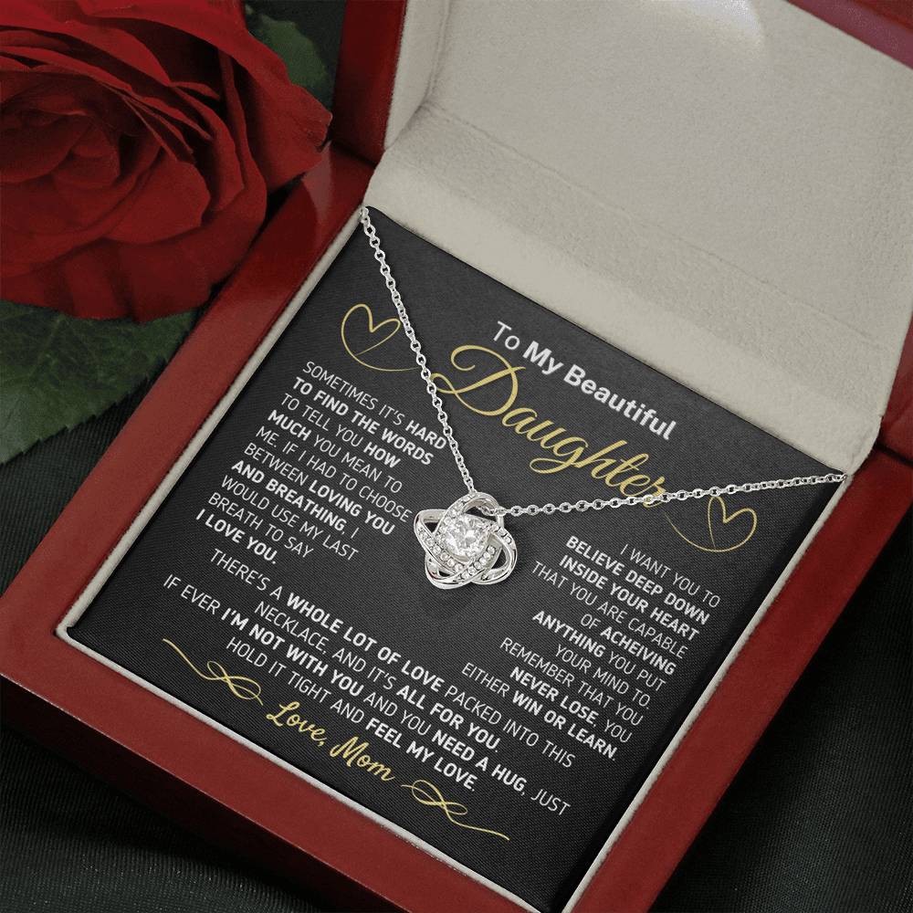 Gift for Daughter from Mom - If You Ever Need A Hug Love Knot Necklace