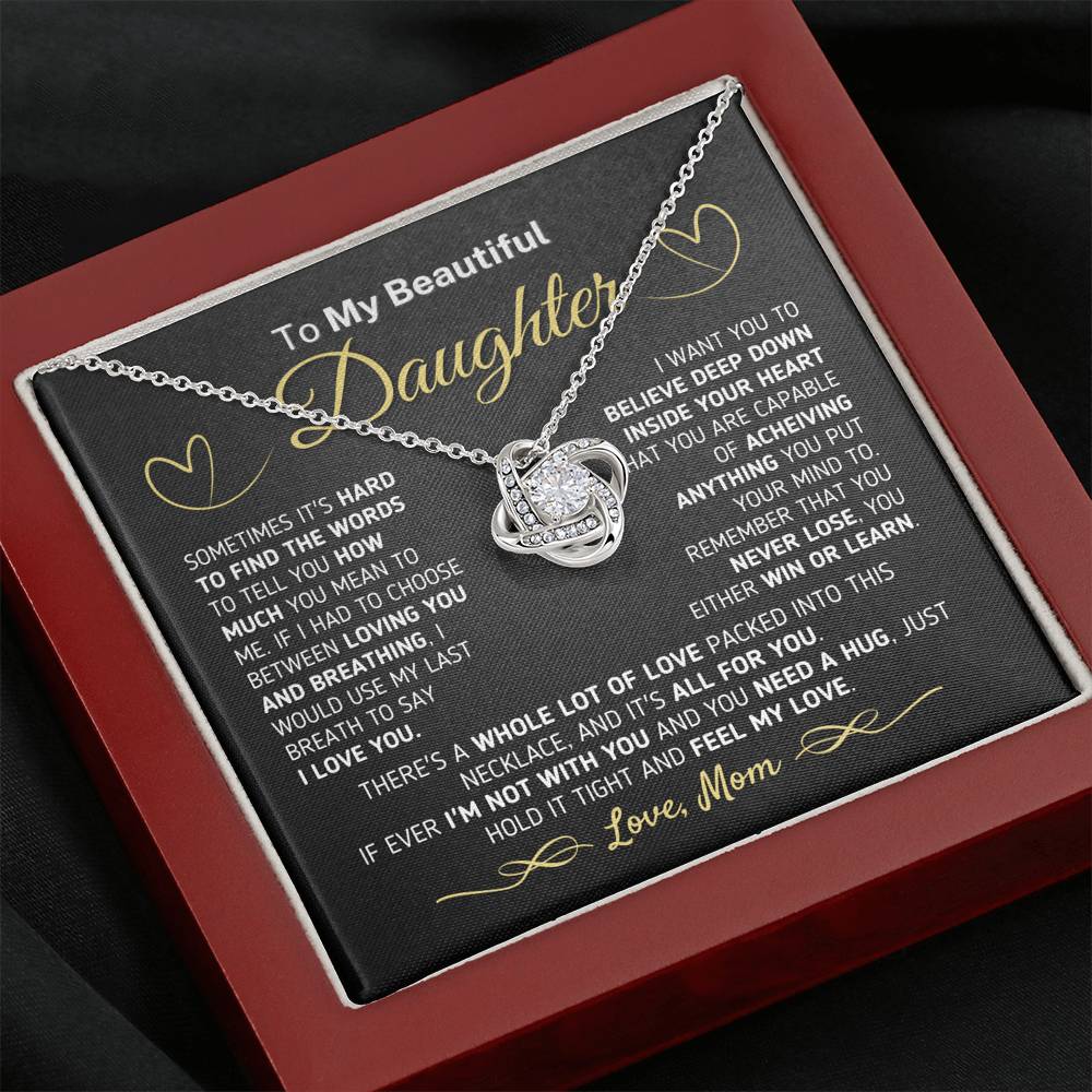 Gift for Daughter from Mom - If You Ever Need A Hug Love Knot Necklace
