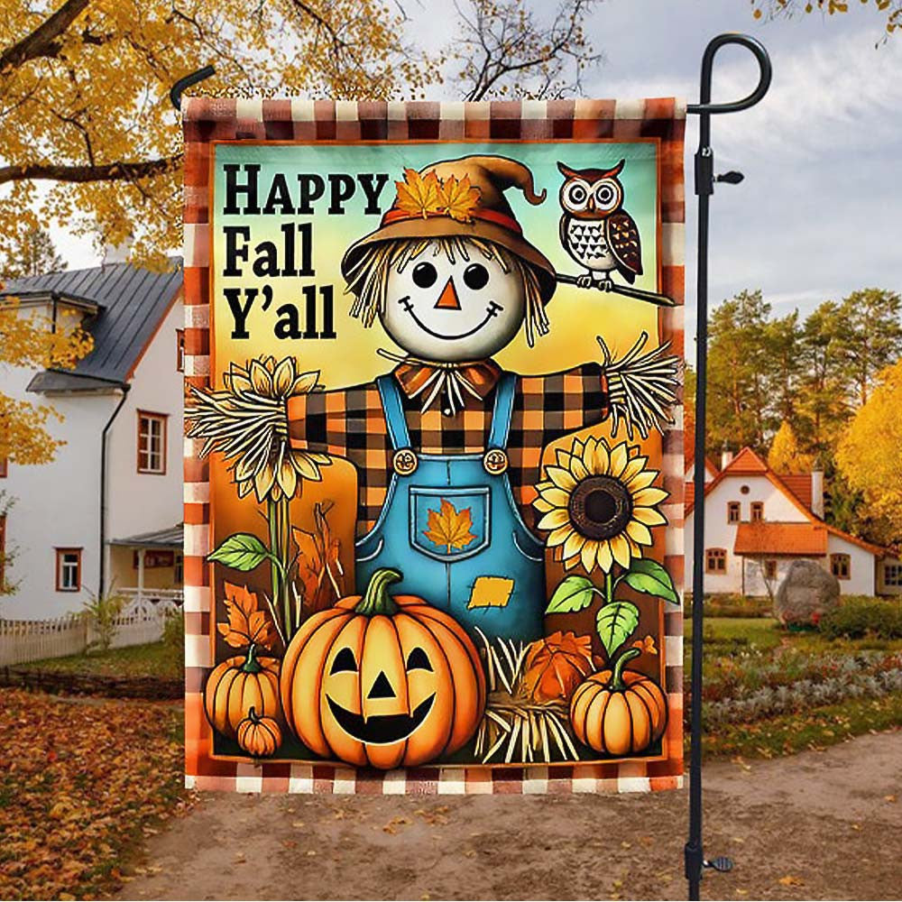 Autumn Scarecrow Happy Fall Y'all Flag Gift For Friends and Family on Halloween Day - Liberish