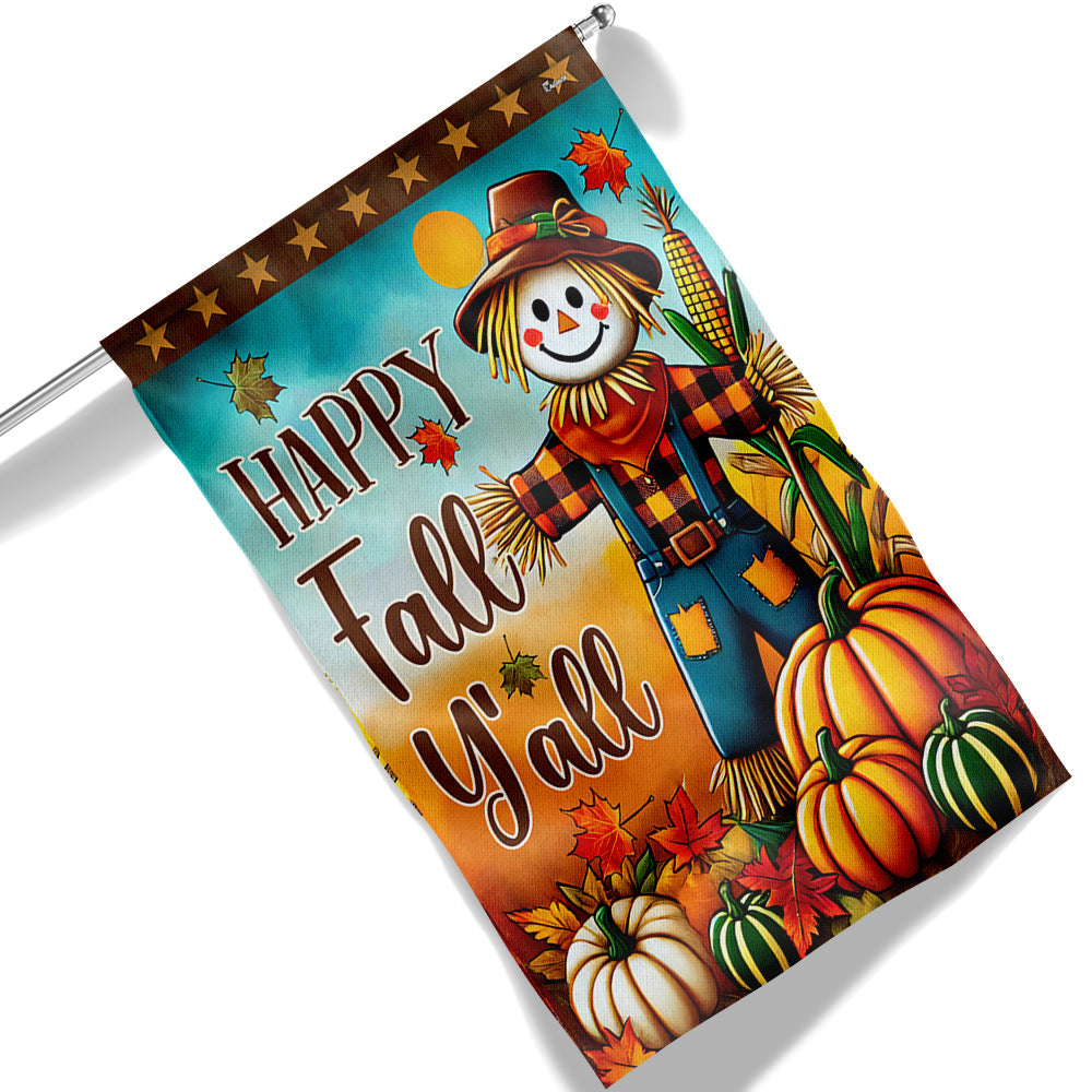 Autumn Scarecrow Pumpkins Harvest Happy Fall Y All Flag - Liberish