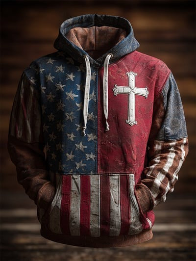 Christian Faith Vintage American Flag Camo Hoodie Patriotic USA Freedom Pullover Sweatshirt Gift