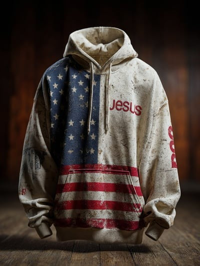 Patriotic USA Vintage Faith Camo Hoodie American Flag Christian Pullover Sweatshirt Gift
