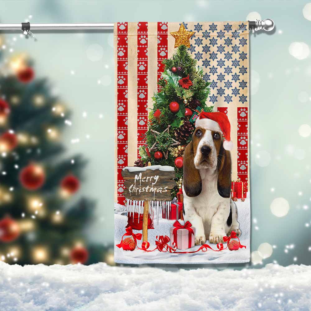Basset Hound Christmas American Flag - Liberish