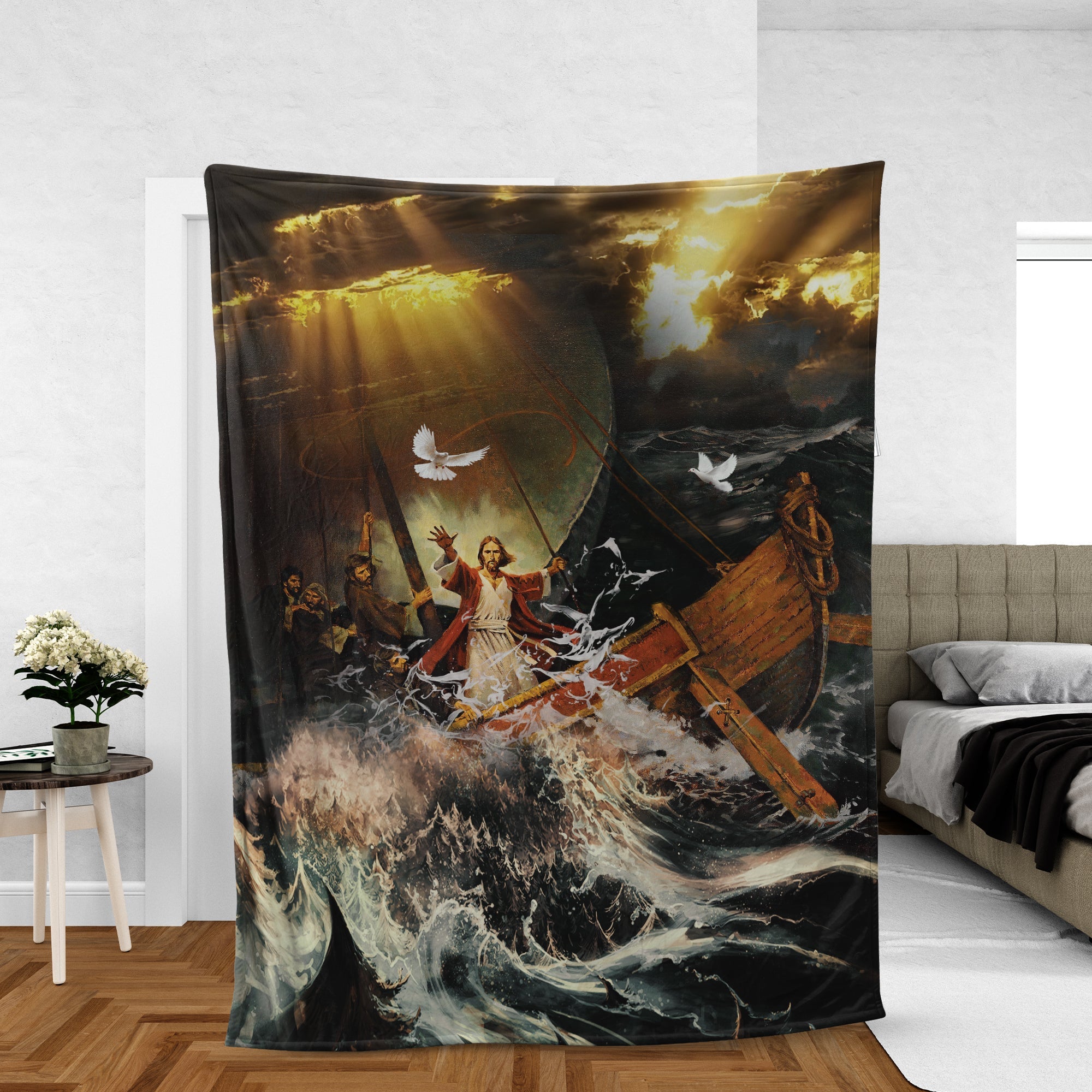 Jesus And Stunning Ocean Blanket, Christian Throw Blanket, Jesus Blanket, Butterfly Blanket, Inspirational Gift, Dove Symbol, Walking With Jesus