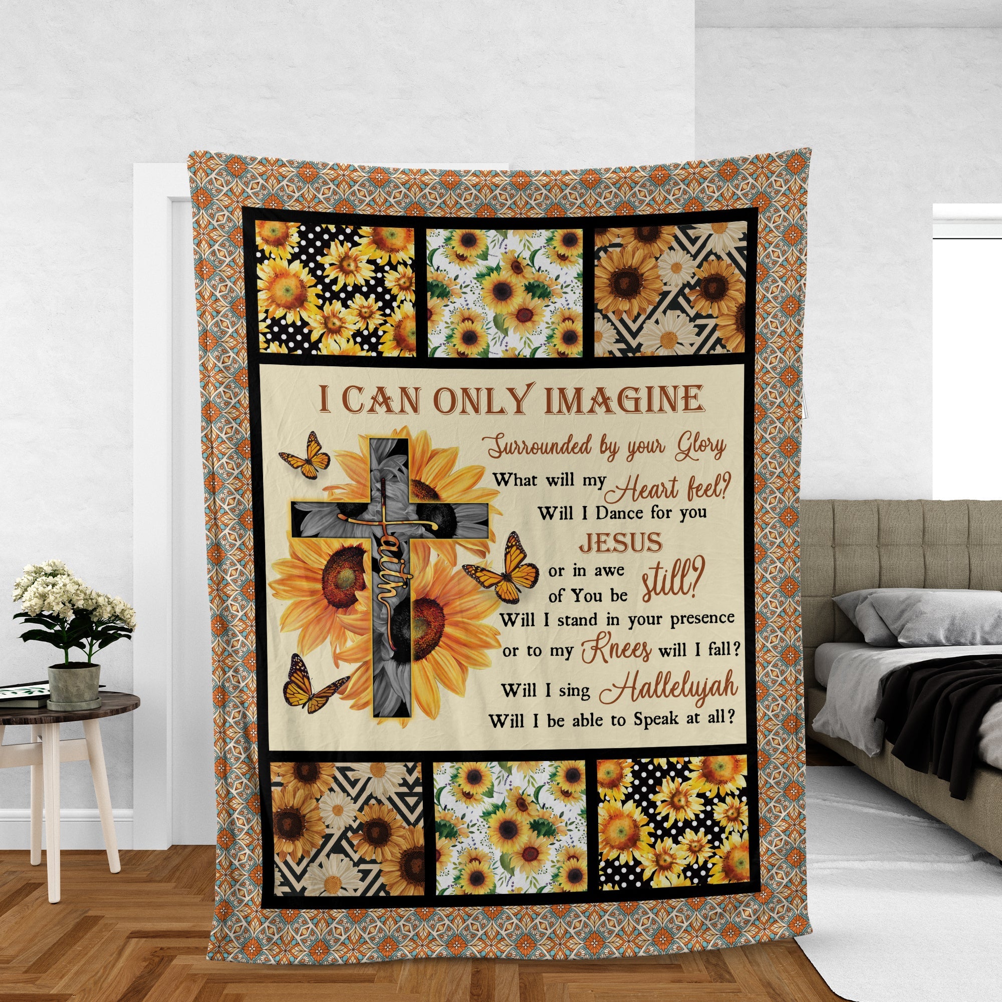 Sunflower And Faith Cross Blanket, Christian Throw Blanket, Jesus Blanket, Butterfly Blanket, Inspirational Gift - I Can Only Imagine Blanket