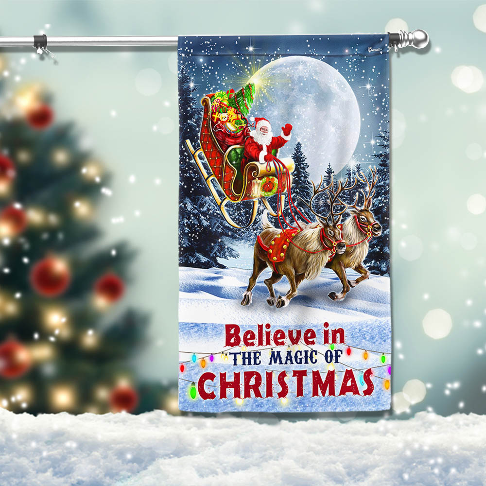 Believe In The Magic Of Christmas Santa S Sleigh Flag - Liberish