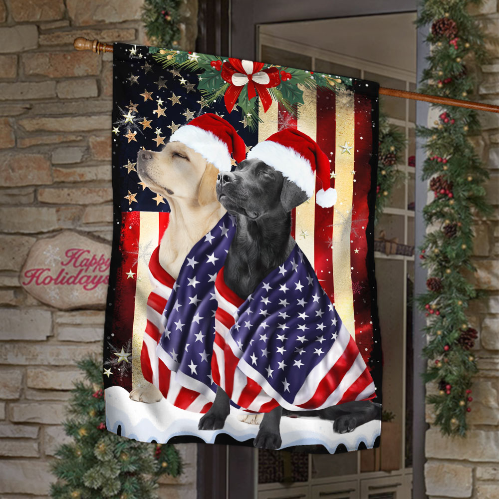 Black And Yellow Labrador Retrievers Flag Merry Christmas - Liberish