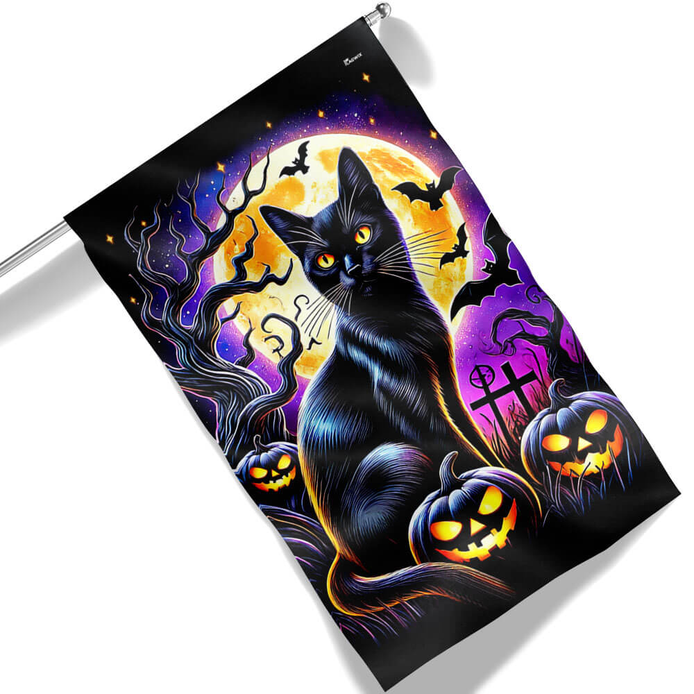Black Cat Halloween Flag - Liberish