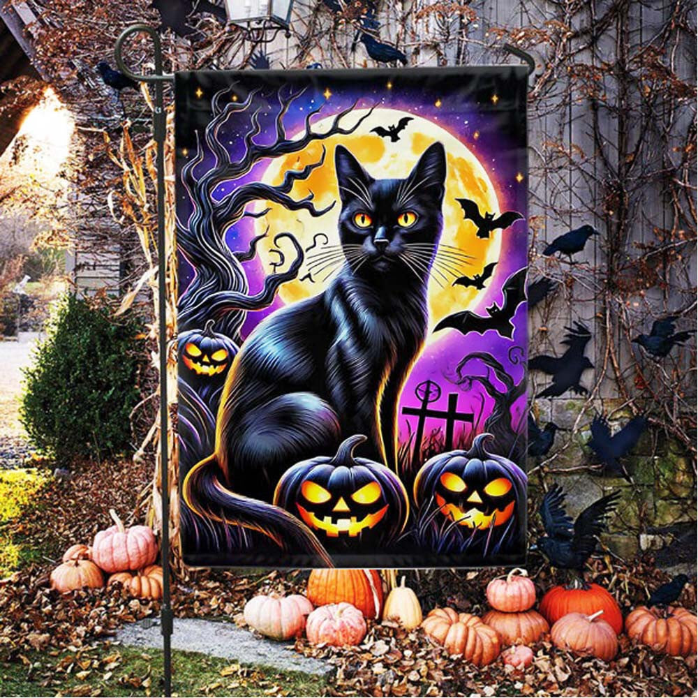 Black Cat Halloween Flag Best Gift For Kids and Cat Lovers on Halloween Day - Liberish