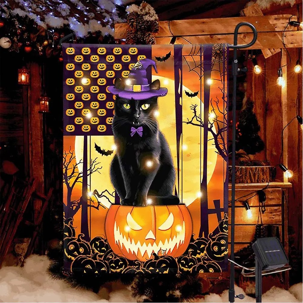 Black Cat Halloween Flag Gift For Family and Friends and Childrens on Halloween Day - Liberish