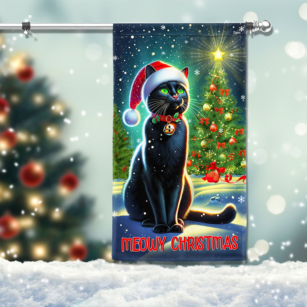 Black Cat Meowy Christmas Flag Christmas 2025 - Liberish