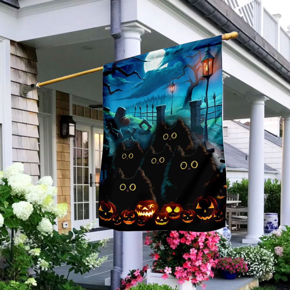 Black Cat Pumpkin Halloween Flag - Liberish