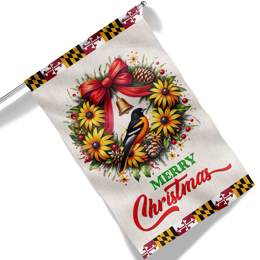 Black Eyed Susan Christmas Wreath And Baltimore Oriole Maryland Flag - Liberish