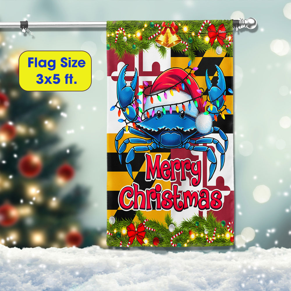 Blue Crab Merry Christmas Maryland Flag - Liberish