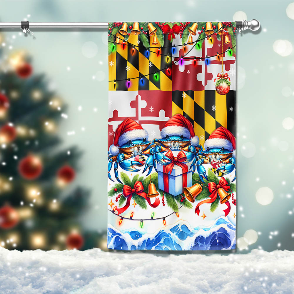 Blue Crabs Merry Christmas Maryland Flag - Liberish