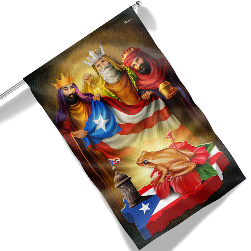 Brown Coqui Frog Three Kings Christmas Puerto Rico Flag - Liberish