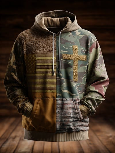 Vintage Faith Patriot American Flag Camo Hoodie Christian Patriotic USA Pullover Sweatshirt Gift Clothing for Men Women