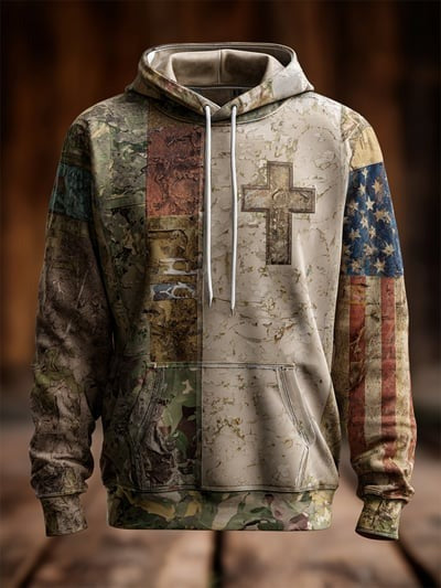 Vintage Faith American Flag Camo Hoodie Patriotic USA Christian Pullover Sweatshirt Gift Apparel