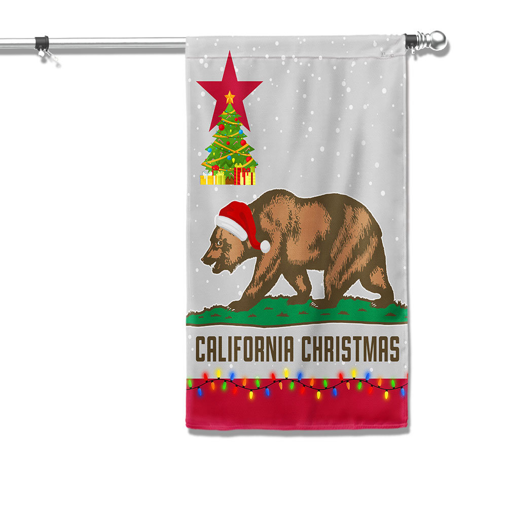 California Christmas Santa Bear Merry Christmas Flag - Liberish