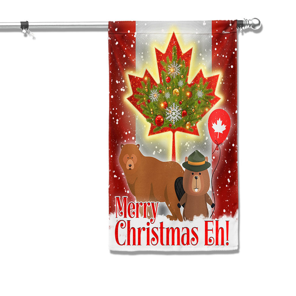 Canada Merry Christmas Eh Canada Beaver And Bear Flag - Liberish