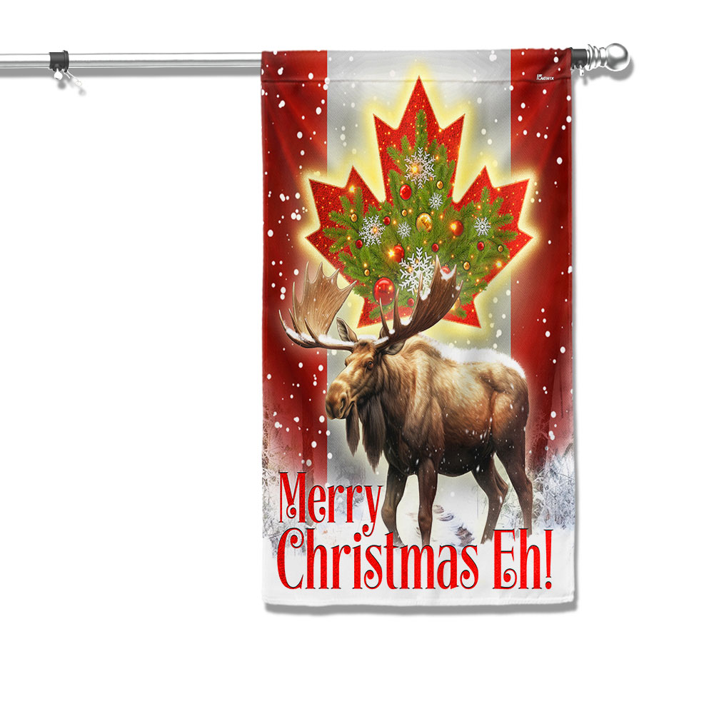 Canada Merry Christmas Eh Canada Moose Flag - Liberish