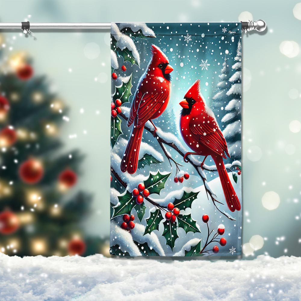 Cardinal Bird Christmas Flag - Liberish