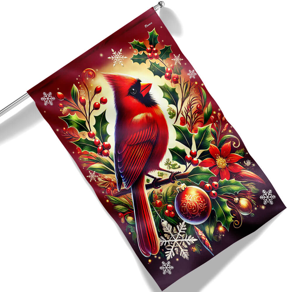 Cardinal Bird Merry Christmas Flag - Liberish