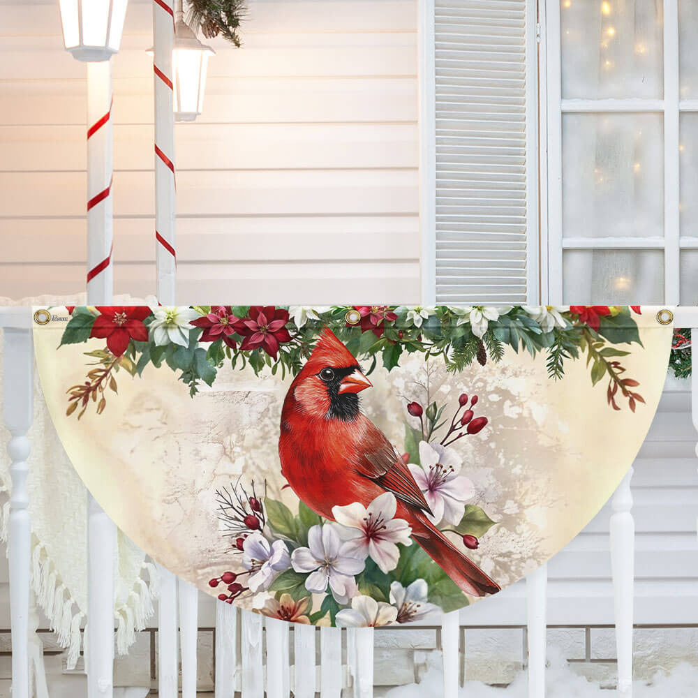 Cardinal Bird Winter Christmas Non Pleated Fan Flag - Liberish