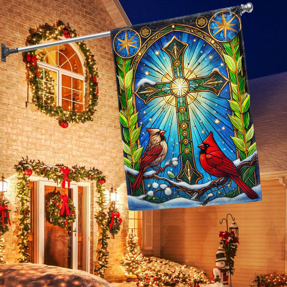 Cardinal Christian Cross Christmas Flag Faith Inspired Holiday Gift Decor 3 D - Liberish