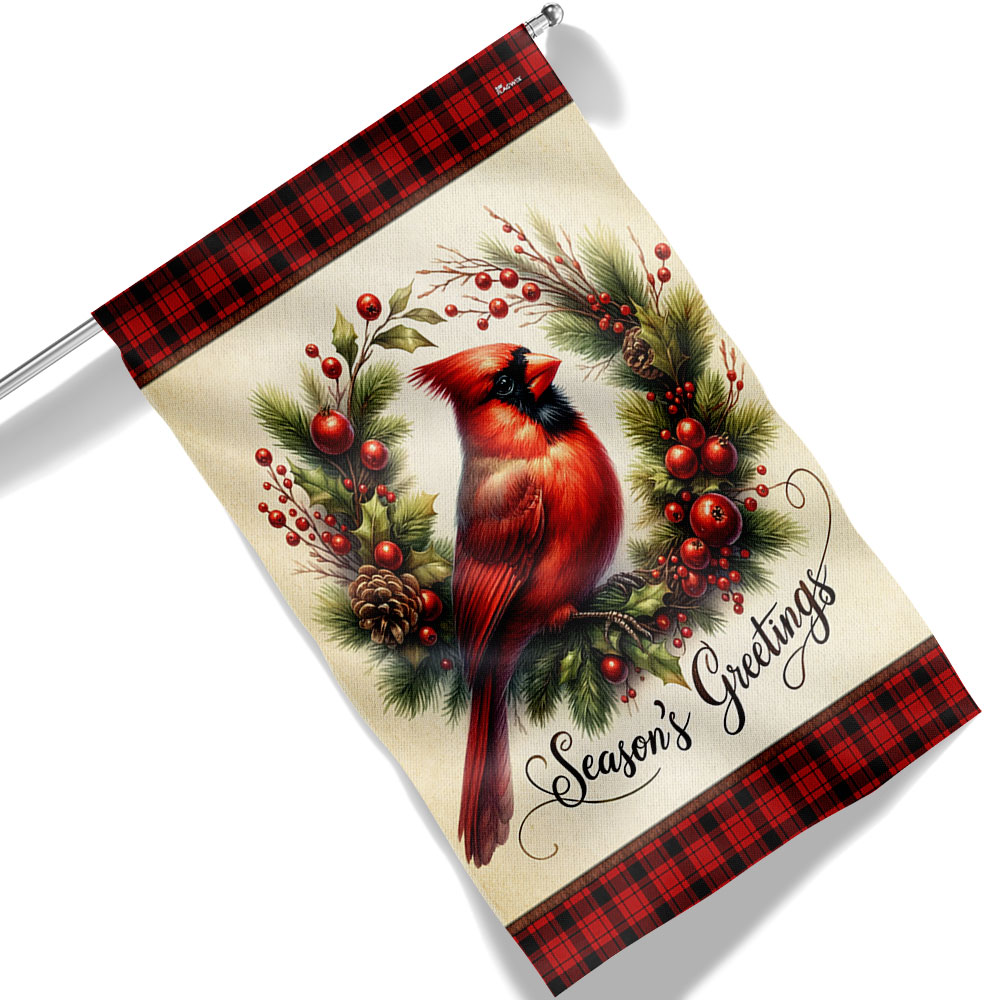 Cardinal Christmas Wreath Flag - Liberish