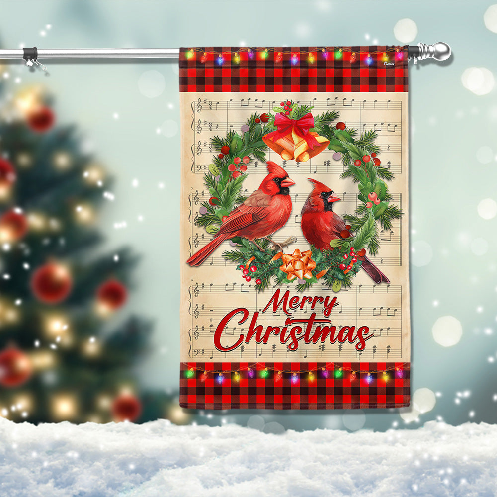 Cardinal Merry Christmas Cardinals In Wreath Flag - Liberish