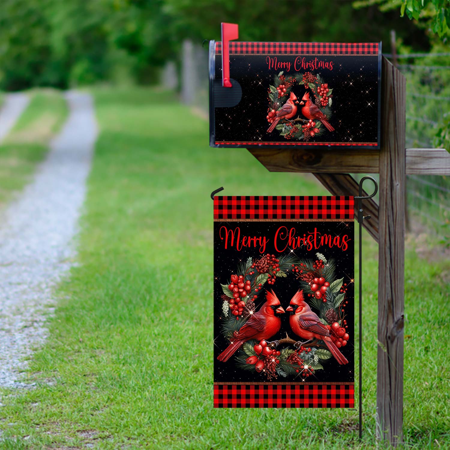 Cardinal Merry Christmas Garden Flag Mailbox Cover - Liberish