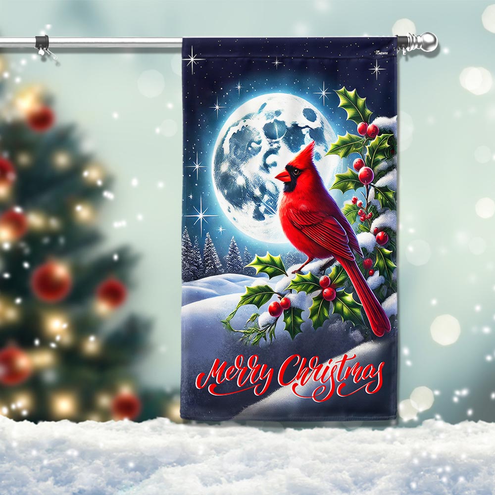Cardinal Moon Merry Christmas Flag - Liberish