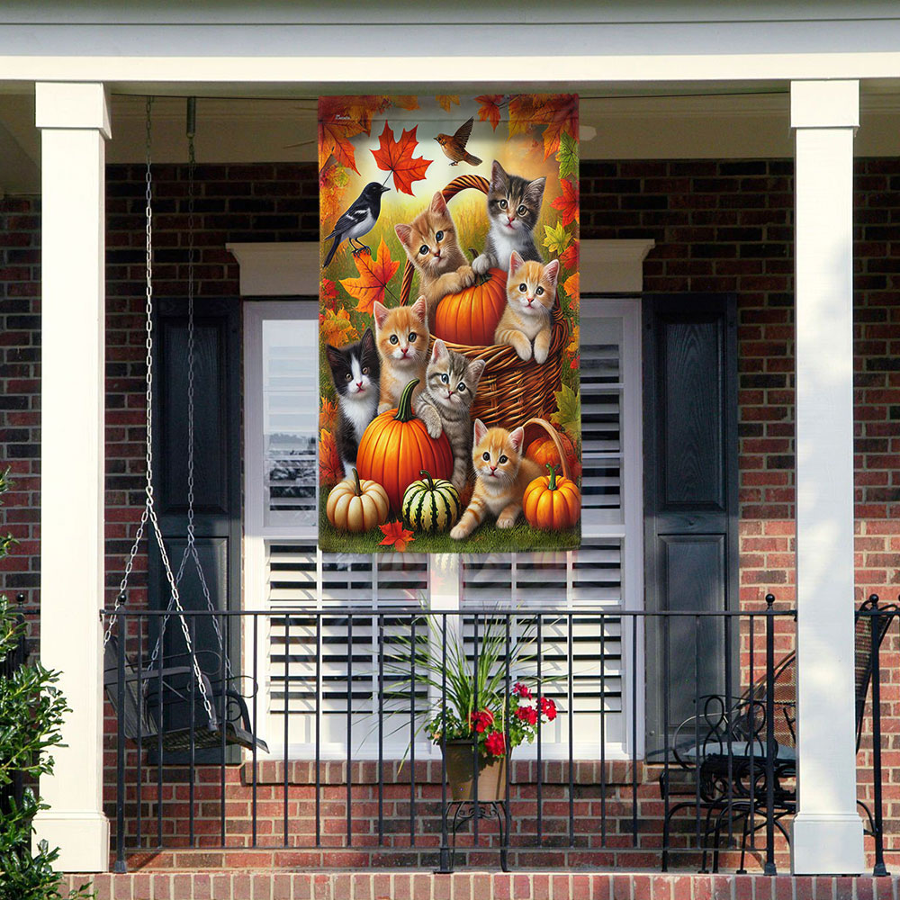 Cat Fall Pumpkins Flag - Liberish