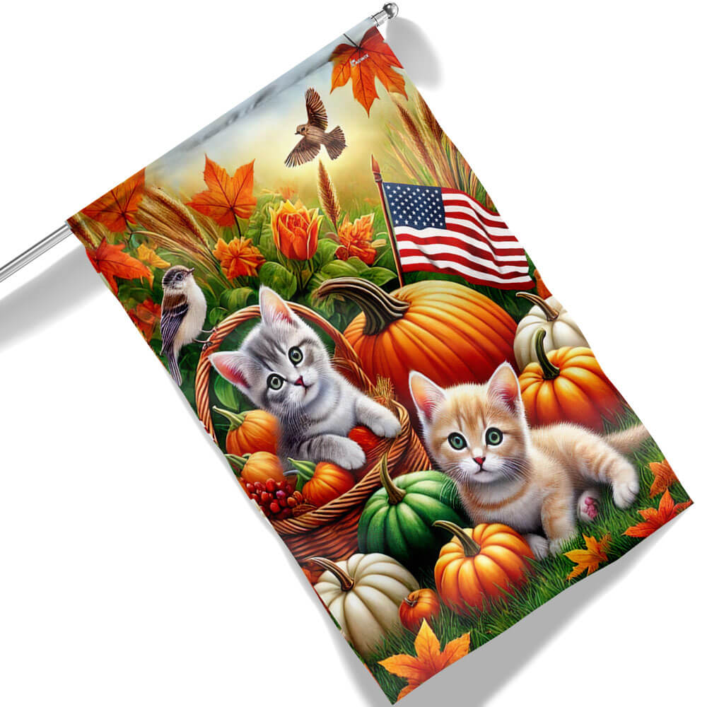 Cat Fall Pumpkins Flag Halloween 2025 - Liberish