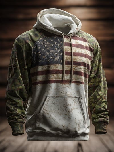 Vintage Faith Patriot American Flag Camo Hoodie Christian Patriotic USA Pullover Sweatshirt Faith Gift for Men Women