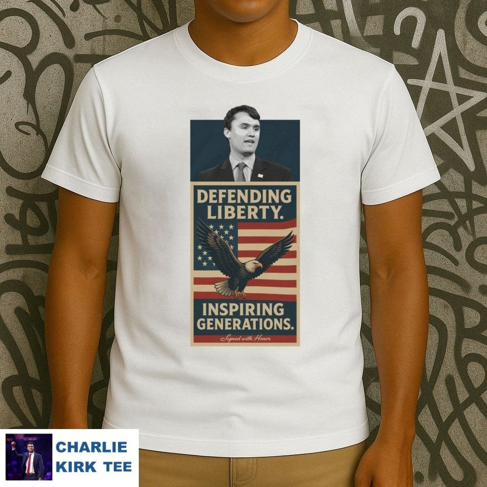 Charlie Kirk Defending Liberty T-Shirt Inspiring Generations Patriotic Memorial Gifts Tee