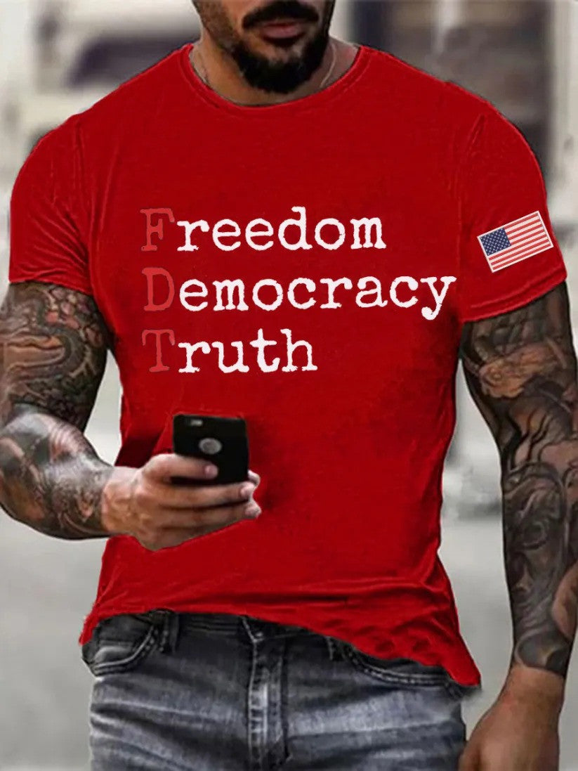 Charlie Kirk Freedom Democracy Truth Printed T-shirt Memorable Gift For America Supporters - Liberish