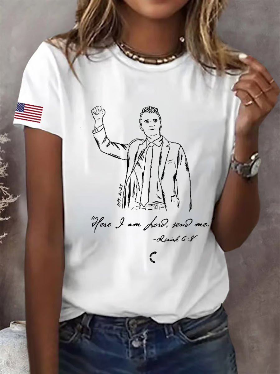 Charlie Kirk Freedom Merch T-shirt Here I Am Charlie Kirk Memorial Charlie Present - Liberish