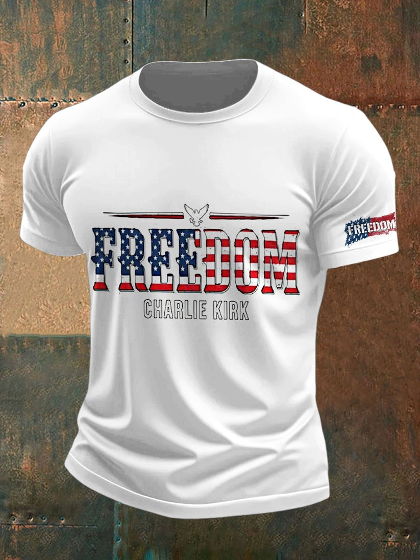 Charlie Kirk Freedom Printed Vintage Fashion Loose Short Sleeve T-Shirt Gift For America Lovers - Liberish