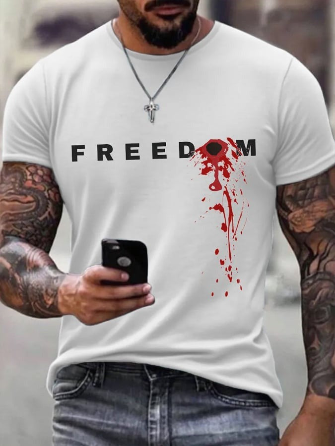 Charlie Kirk Freedom White Men's T-Shirt Wore Charlie Kirk Bloodstain Shooters Clothing
