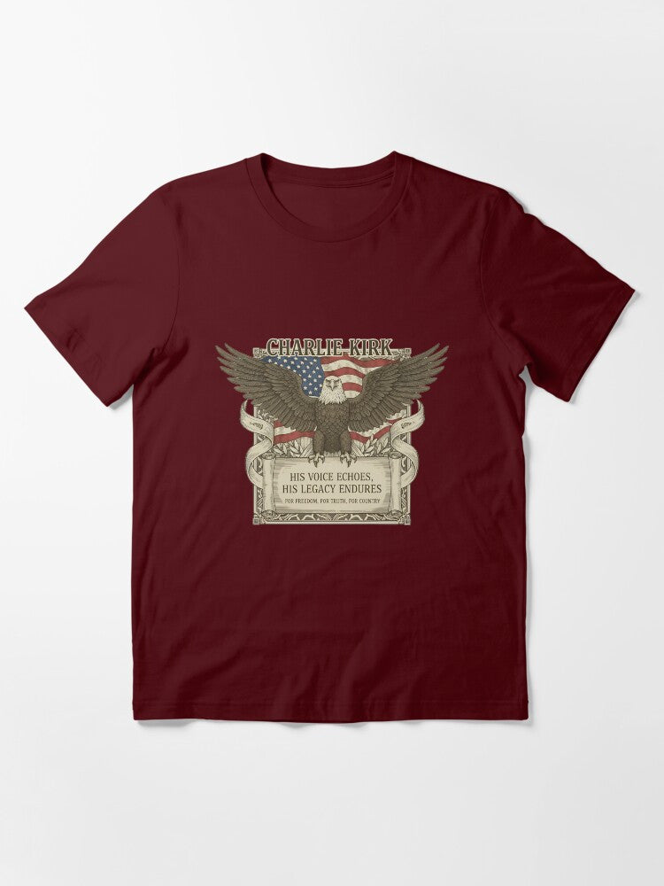 Charlie Kirk Merch His Voice Echoes T-Shirt American Flag Eagle Shirt Memorial Gifts
