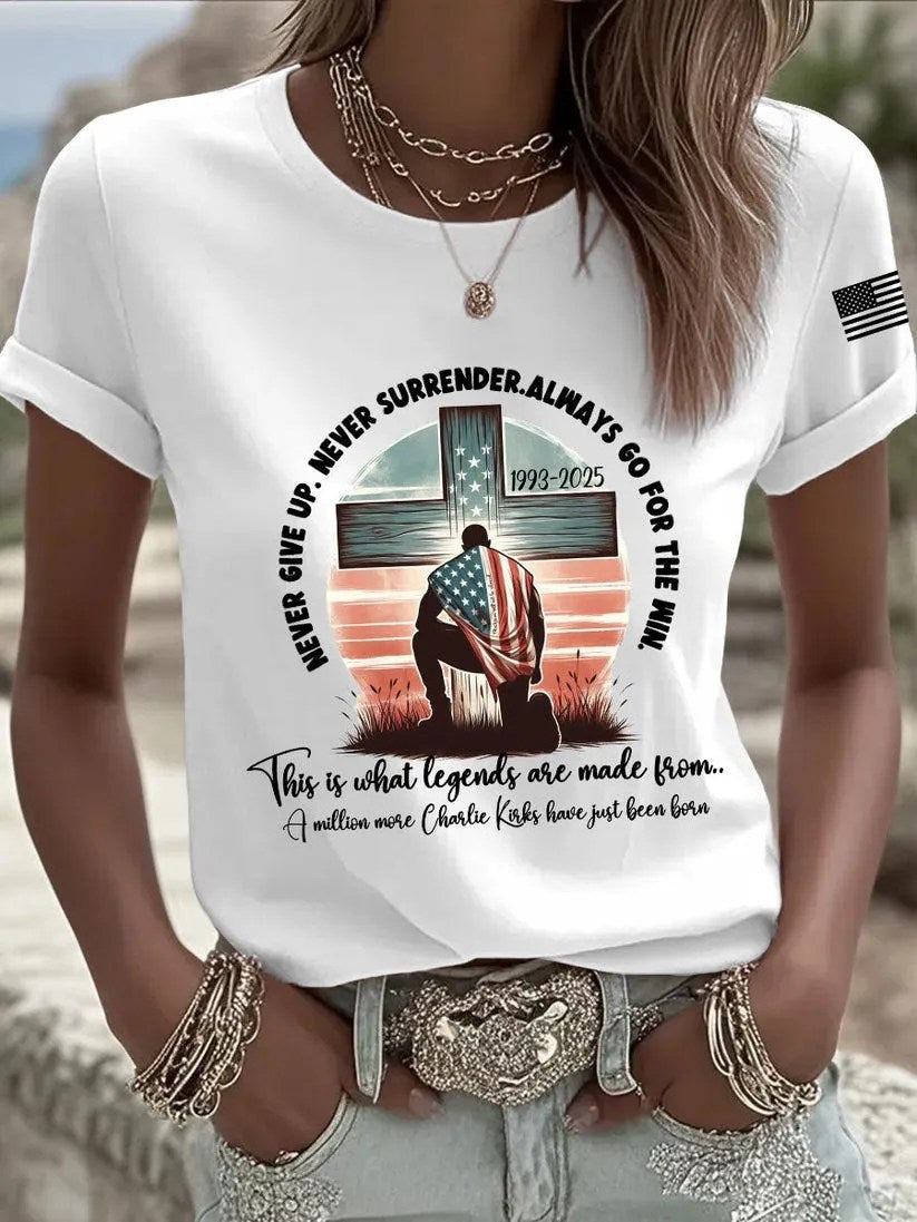 Charlie Kirk Patriotic Never Give Up T-Shirt Gift For America Lovers and Supporters - Liberish